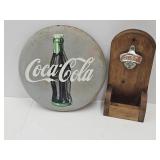 Coca Cola 1990 Button Sign 12" & Bottle Opener