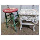 Wicker Side Table & Wood Stool 24" high