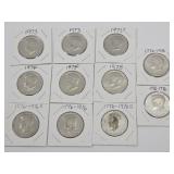 11 Kennedy Half Dollar Coins, See Dates