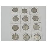 12 Kennedy Hald Dollar Coins, See Dates