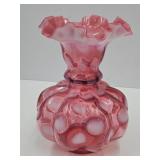Fenton Cranberry Opalescent Coin Optic Vase 8"h