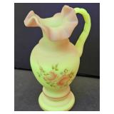 Hand  Signed Fenton Uranim Burmese Pitcher 6 3/4"