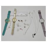 2 NIB Watches: Teal Peacock & Earrings +