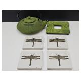 Cast Iron Japanese Dragonfly Teapot w Strainer +