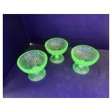 3 Uranium Glass Sherbets-2 w Nicks