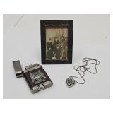 Necklace, Vintage Picture Framed & Skull Lighter