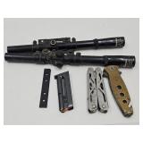 2 Rifle Gun Scopes, Knife  & Multitool