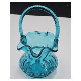 Fenton Teal Coin Dot Glass Basket  8.5" h