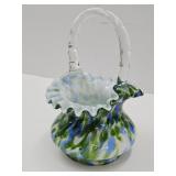 VTG Fenton Glass Ruffled Basket  5" w