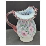 Hand Painted Signed Fenton Glass Pitcher7"h
