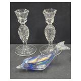 Art Glass Whale &  Glass Candleholder Set