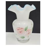 VTG Fenton Swirl  Glass Aqua Crest Vase 6"h