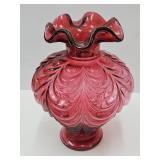 Fenton  Cranberry Glass Vase 7"h