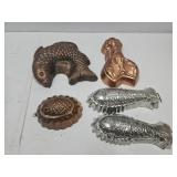 Vintage Copper & Metal  Jello Molds, Fish +