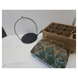 12 Ball Jars; 3 Blue & Pint Size W Scale Pan