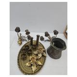 Brass Lot; Tray, Candle Holders + 9 LBS