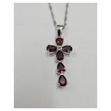 JTV Garnet Cross W Sterling Silver Chain