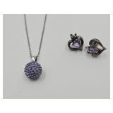 Sterling Silver Heart Earrings, Chain & Pendant