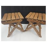2 Oak Folding Stools 12 x 12.5 x 14.5" high