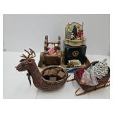 Wicker Deer W Slay, Small Ceramic Christmas Tree+