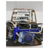 Lot Of Caulking, Gun, Hand Tools, Copper Cord +