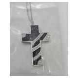 JTV Black & White Cross W Silver Tone Chain