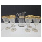Gold Pitcher W Stemware Needs Cleaned