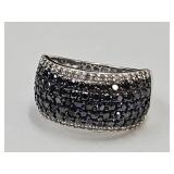 JTV Sterling Silver Black Spinel Band Ring Sz 8