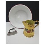 Porcelain 16" Wash Pan, Metal Pitcher & Chopper