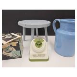 VTG Knife Sharpener W Box, Ceramic Pitcher & Stool