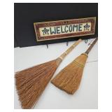 VTG Brooms 28" H & 22" Welcome Hat Hooks