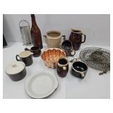 VTG Pottery, Enamel Ware, Bottle & Basket