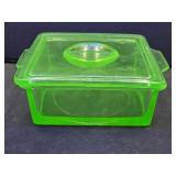 Hazel Atlas Uranium Glass Covered  Square Dish 5"W