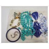 Costume Jewelry-Blue Pendant Necklace, Bangle,+