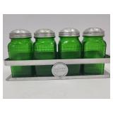 4 Owens-Illinois Green Depression Glass w Rack