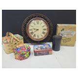 VTG Tins & 12" Sterling & Noble Clock