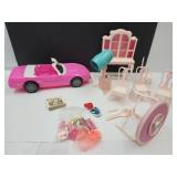 Barbie Doll Corvette, Furniture, & Dishes