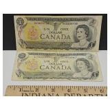 2 - 1972 Canadian $1 Currency Notes