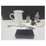VTG Ink Bottle, Tin Powder w Contents, Glassware,+