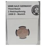 1939 D WWII Germany (2pf) Bronze Coin