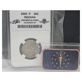 2002 P UNC Indy Quarter & 1 Oz Sealed Copper Bar