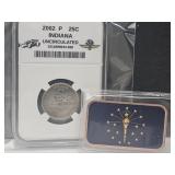2002 P UNC Indy Quarter & 1 Oz  Sealed Copper Bar
