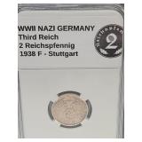 1938 F WWII Germany (2pf) Bronze Coin