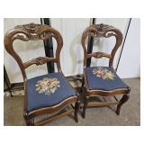 2 Victorian Chairs w  Hand Embroidered Seats