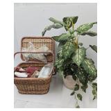 VTG Tupperware, Picnic Basket & Artificial Plant
