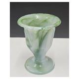 Vintage Akro Agate W Chip Slag Glass Vase 3 1/4" h