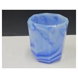 VTG Akro Agate Slag Glass w Chip  Blue Cup  2 3/4