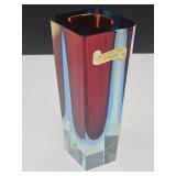 Murano Cut Gloass Italy Art Vase w Label 7"h