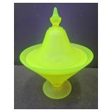 Tiffin Uranium Glass Candy Dish w Lid 8"h
