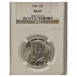 Graded 1964 Silver Kennedy Half Dollar MS65